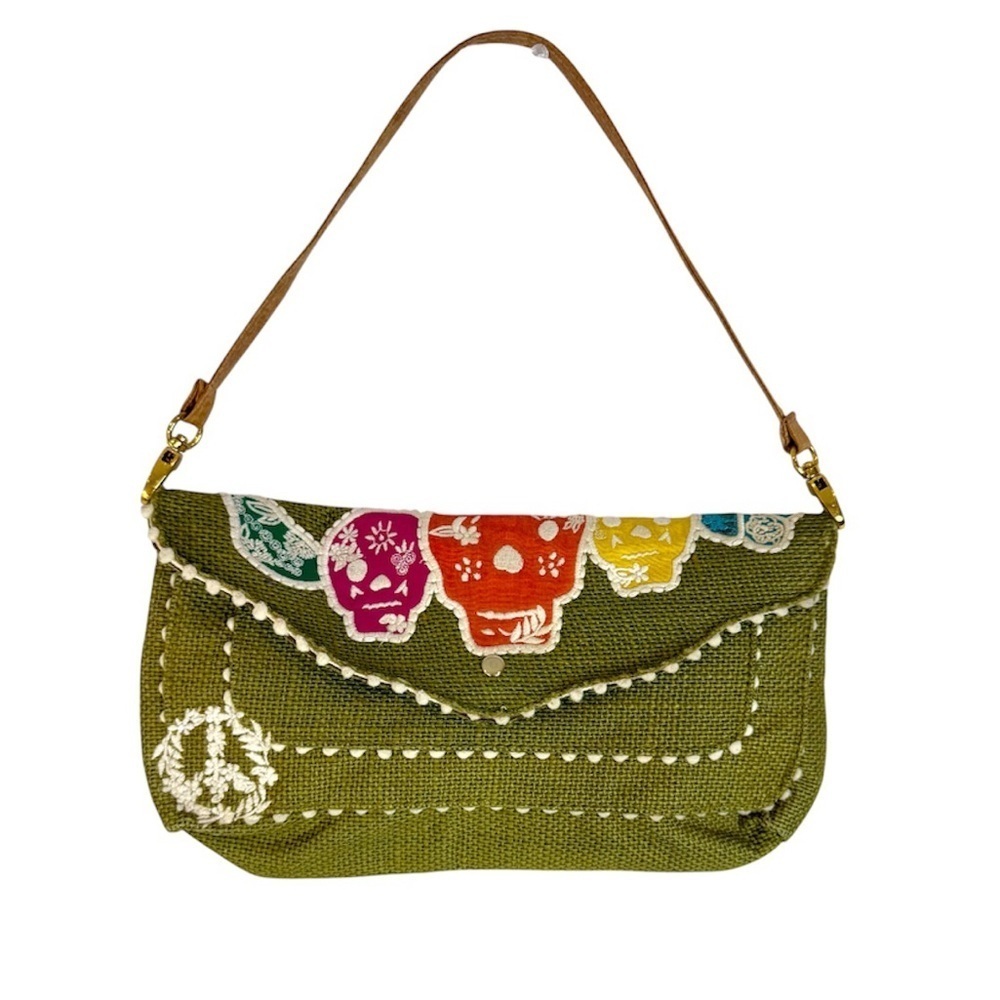 Sugar Skull Y2K Baguette Bag Boho Festival Purse Day of the Dead Vintage